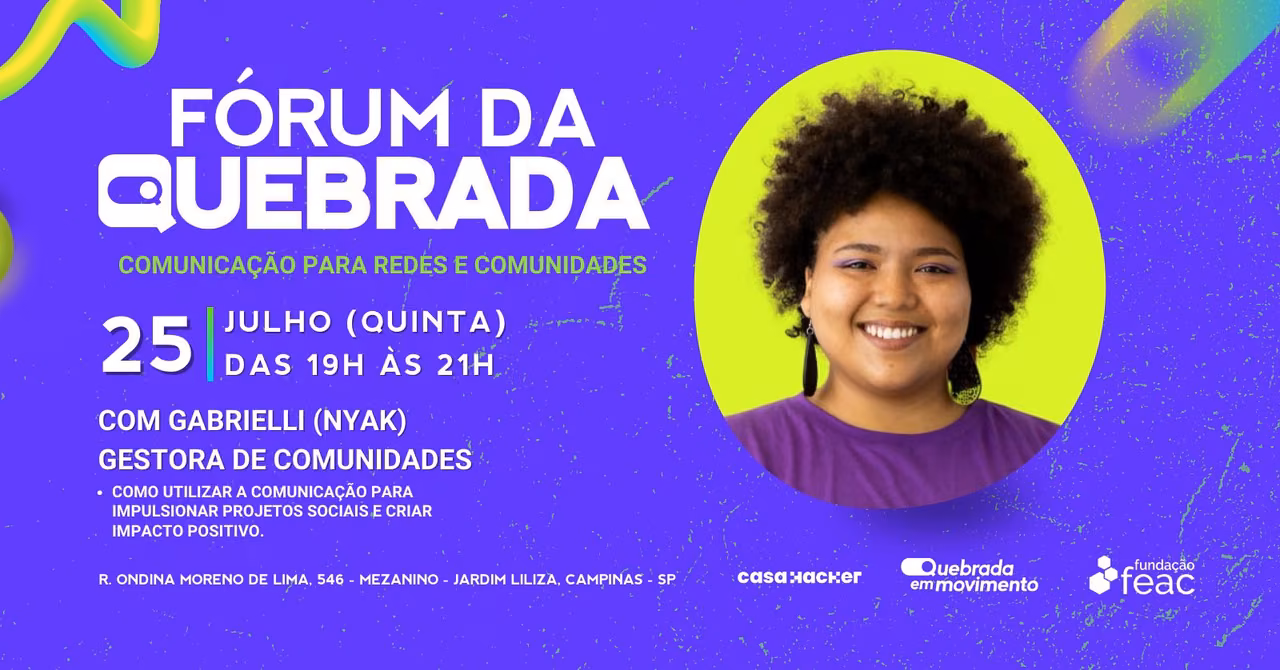 Arte de divulgação do evento Comunicação para Redes e Comunidades - Com Nyak
