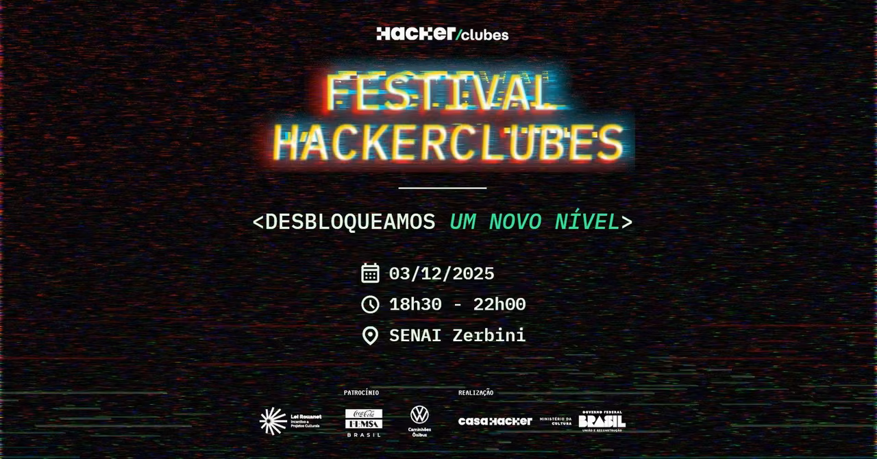 Arte de divulgação do evento Festival Hackerclubes - Campinas e Sumaré